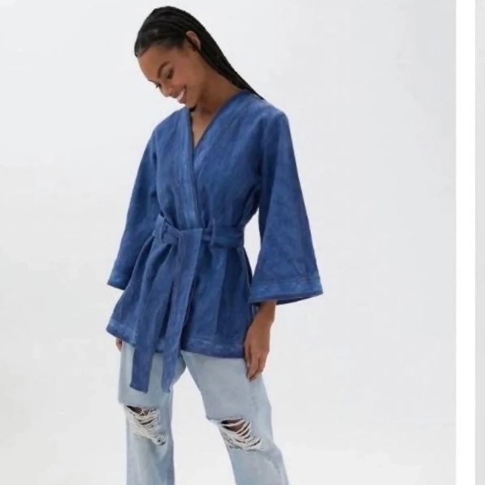 Denim kimono style belted robe coat from BDG